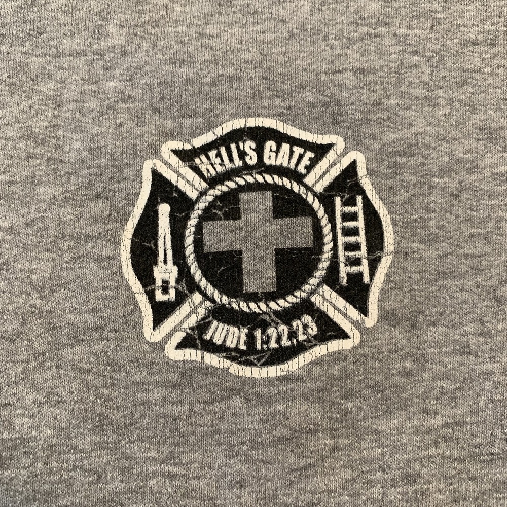 Hells‎ Gate Fire Rescue Sweatshirt Mens XL Gray Crewneck Christian Jude 1:22 23 - Picture 2 of 9